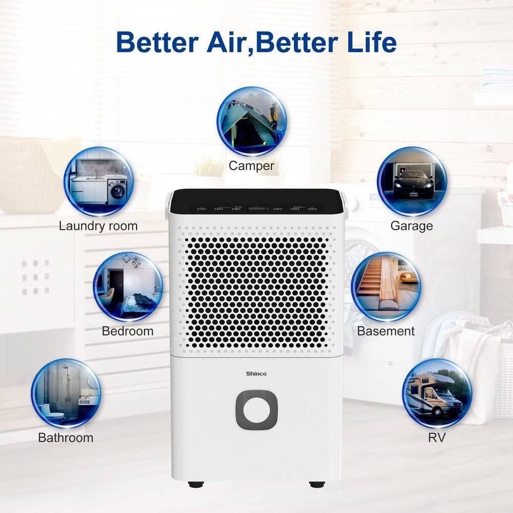 Shinco 30 pt. 1500 sq.ft. Dehumidifier in White with Auto Defrost Quietly Remove Moisture Activated Carbon Filter Timer JSXKRY071801