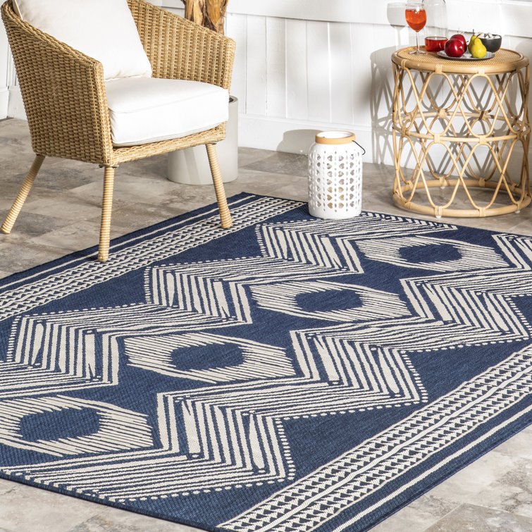 Kendall Geometric Indoor / Outdoor Patio Area Rug in Tan