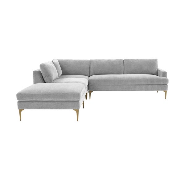 Serena Velvet Upholstered Large LAF Chaise Sectional with Brass Legs