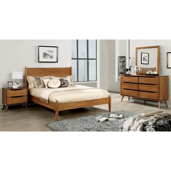 Furniture of America Fopp Mid-century Oak 4-piece Bedroom Set - - 17675962