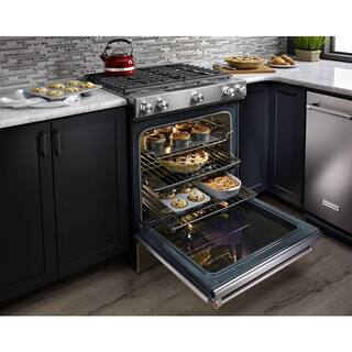 KitchenAid 6.5 cu. ft. Slide-In Gas Range with Self-Cleaning Convection Oven in Stainless Steel KSGB900ESS