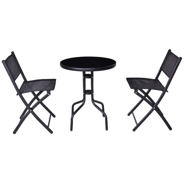 Costway 3 Pcs Bistro Set Garden Backyard Table Folding Chairs Outdoor Patio Furniture