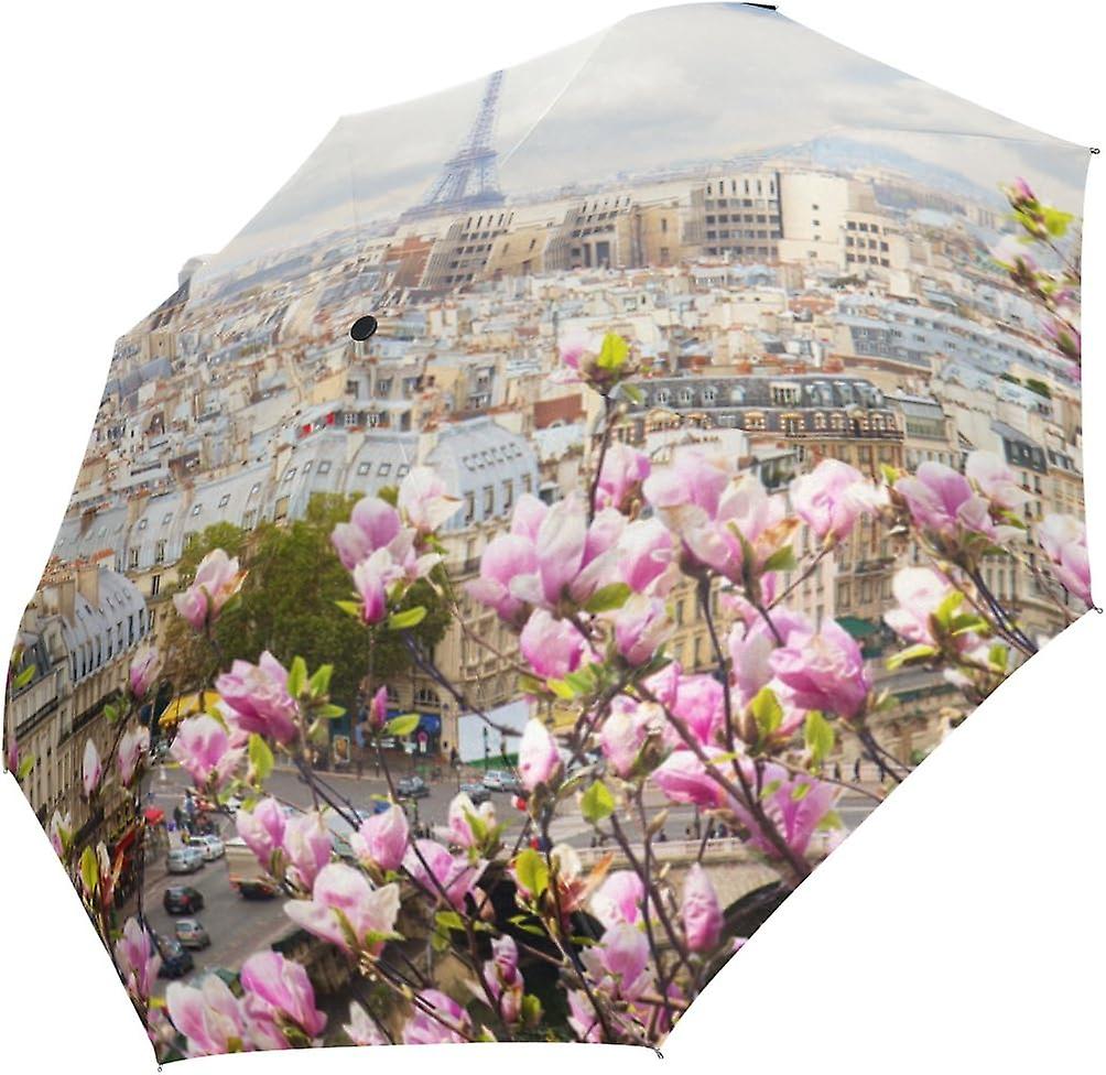 Rain Umbrella Automatic Windproof Foldable Umbrella Skyline Of Paris City Roofs