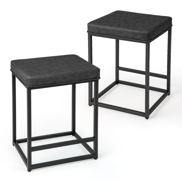 2 Pieces 24 Inch Bar Stools with Thick PVC Leather Cushion and Footrest - 18.5