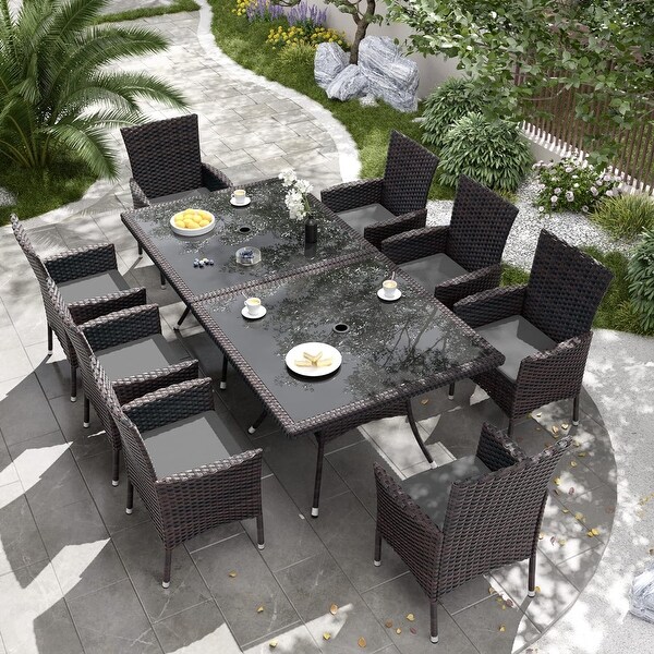 Kullavik Outdoor Dining Set，Rattan Patio Furniture Dining Table and Chairs