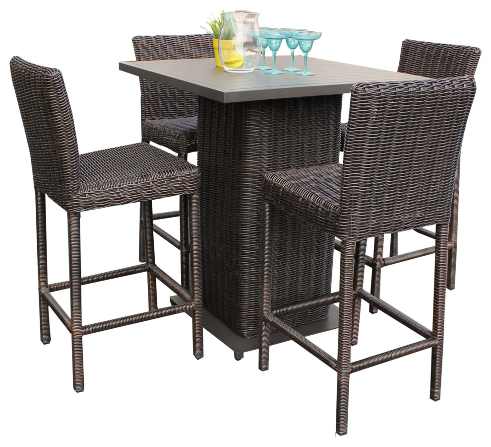 Venice Pub Table Set With Barstools 5 Piece Outdoor Wicker Patio Furniture   Tropical   Outdoor Pub And Bistro Sets   by Burroughs Hardwoods Inc.  Houzz