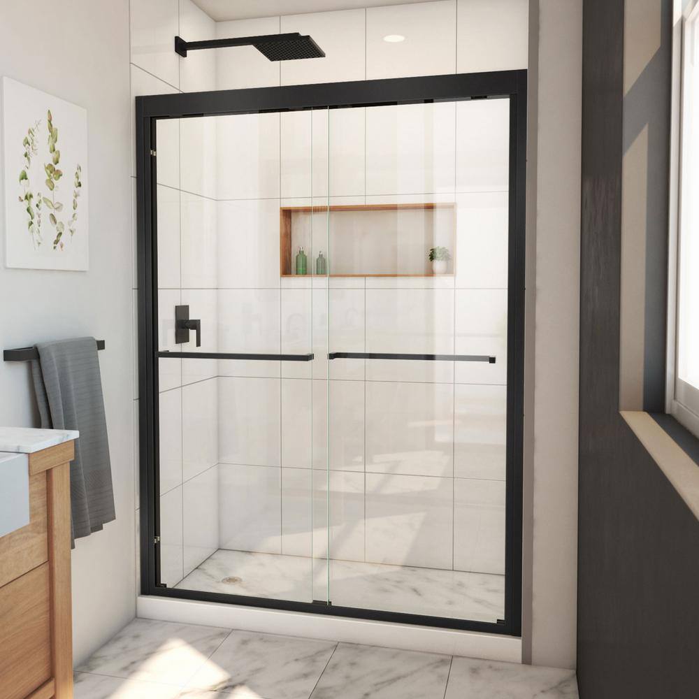 DreamLine Duet Plus 50 in. - 54 in. W x 72 in. H Sliding Semi Frameless Shower Door in Satin Black SHDR-1854720-09