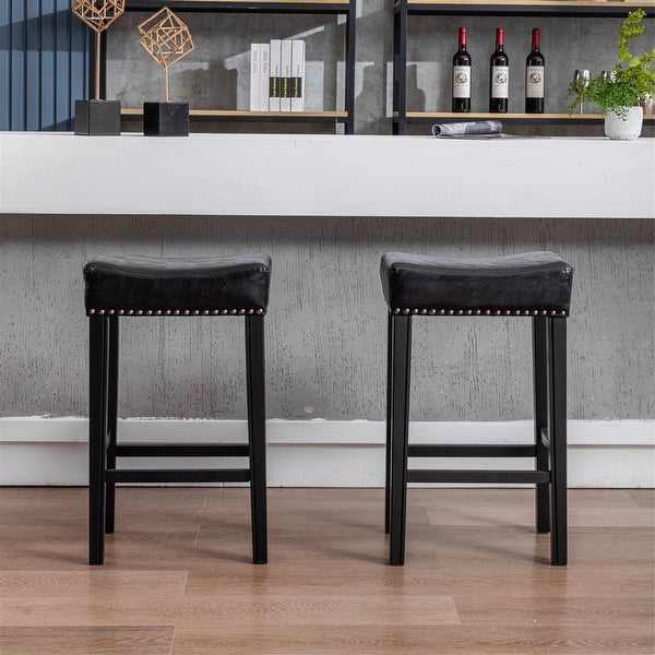 Set of 2 Counter Height Faux Leather Backless Bar Stools