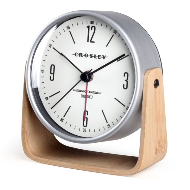 Analog Bamboo And Metal Tilt With Silent Sweep Movement Alarm Table Clock Crosley