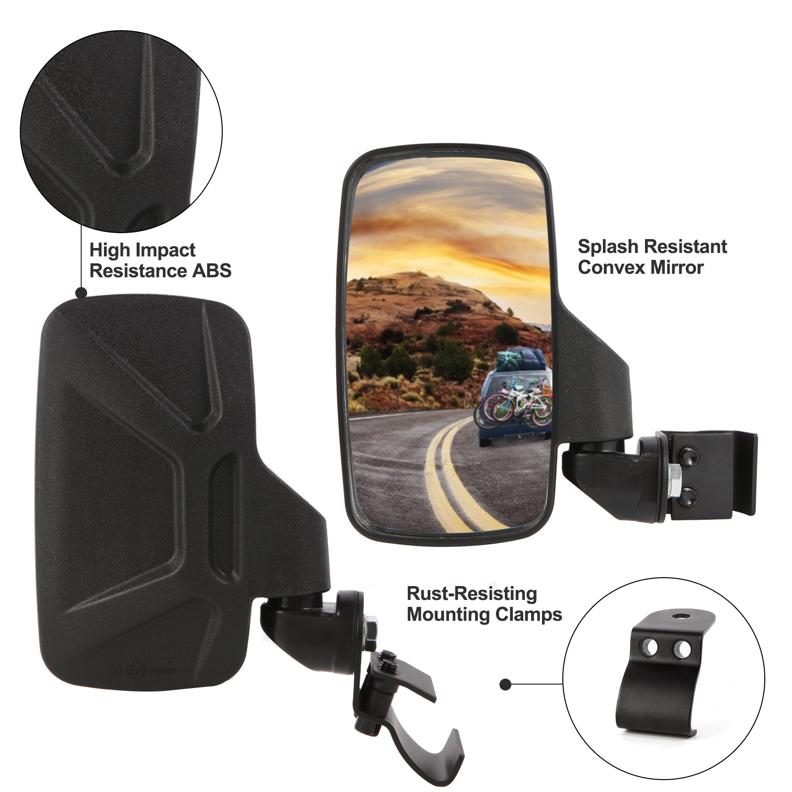 UTV Side Mirrors Compatible With Polaris General Ranger XP 570 900 1000 and Can-Am Defender Maverick Trail Adjustable break-Away Rear View Side Mirror for Profiled Tube