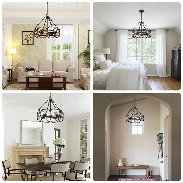 4-Light Farmhouse Chandelier， Modern Round Pendant Lighting Shopping - The Best Deals on Chandeliers