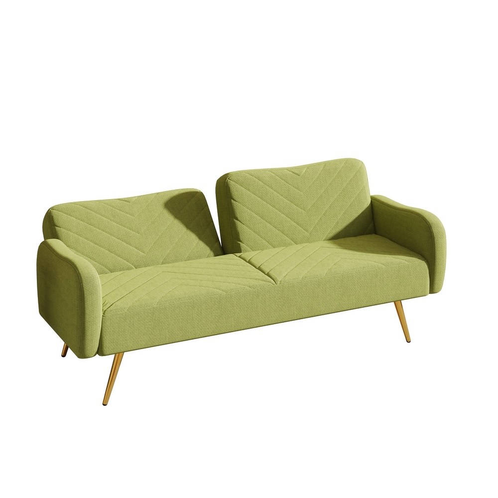 Linen Fabric Recliner Loveseat Sleeper Sofa with Split Back and 2 Throw Pillows for Living Room  Convertible Sofa Bed  Green