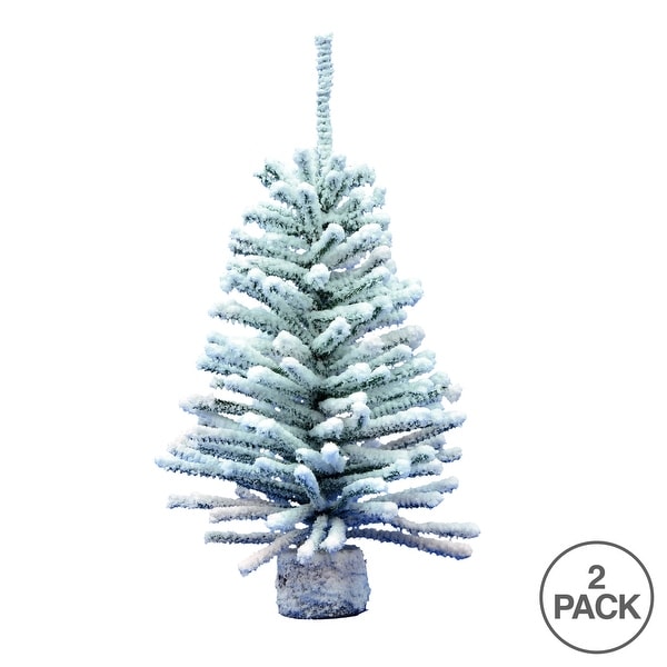 Vickerman 18 flocked Mini Pine Artificial Christmas tree，Set of 2