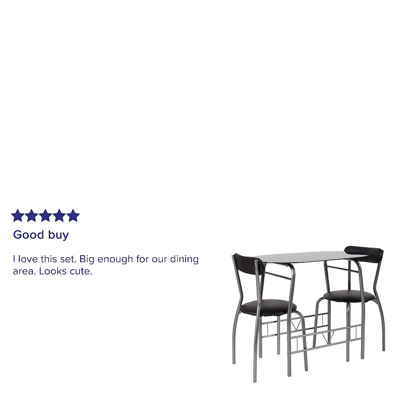 Emma and Oliver 3 Piece Space-Saver Glass Bistro Set with Vinyl Padded Chairs