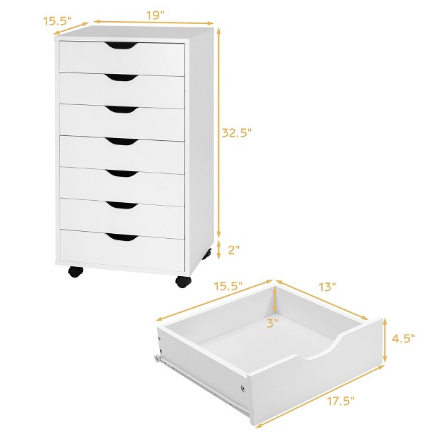 Costway 7 Drawer Chest Storage Dresser Floor Cabinet Organizer With Wheels White