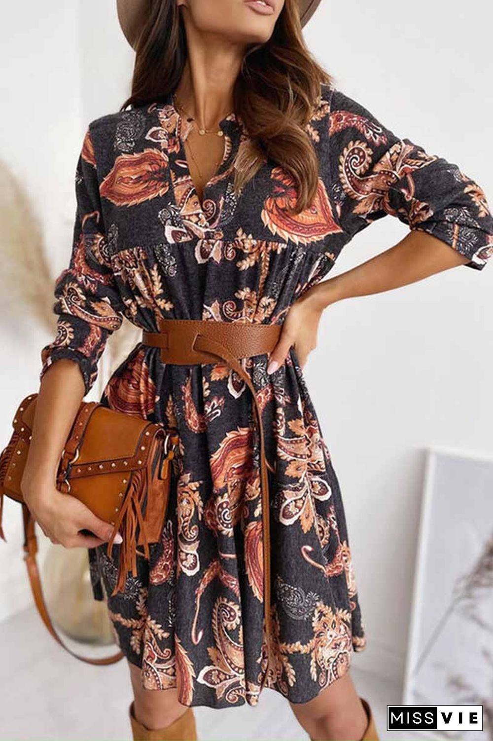 Loose Digital Print Half Sleeves Mini Dress