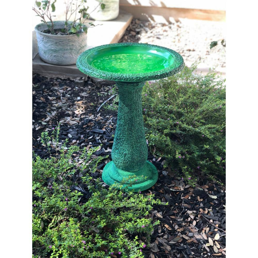 Exaco 24 in. H x 18 in. W Endura Clay 2-Shade Green Bird Bath FM-2470G