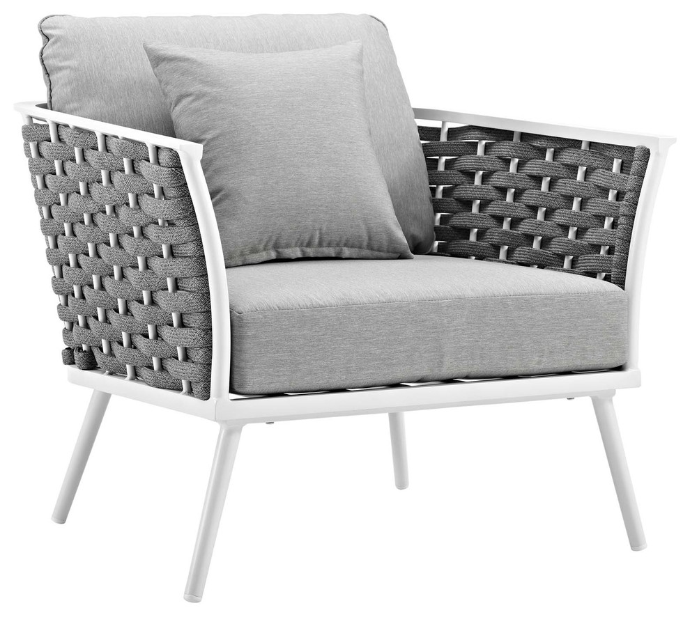 Stance Armchair Outdoor Patio Aluminum Set of 2  White Gray   Midcentury   Outdoor Lounge Chairs   by Furniture East Inc.  Houzz