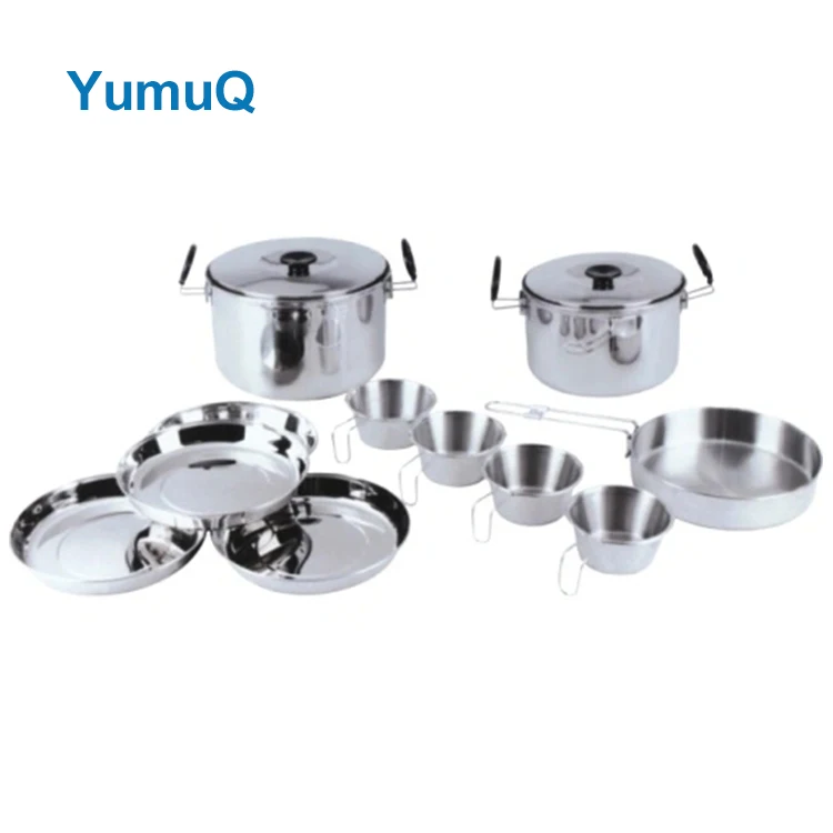 YumuQ Stainless Steel Camping Hiking Cookware Set With Fry Pan Dish For Outdoor Hiking Travel Picnic