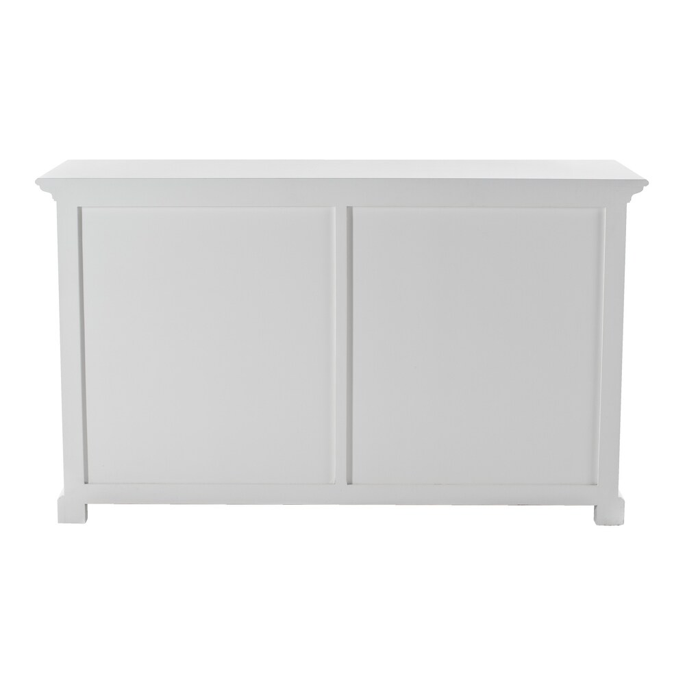 NovaSolo Halifax Coastal White Classic Buffet with Glass Doors  Solid Mahogany Frame  57.09 x 19.69 x 33.46