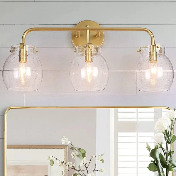 Modern Gold 3-Light Glass Linear Bathroom Vanity Lights Dimmable Wall Sconces - 22