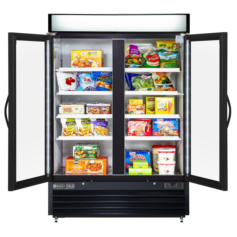 Maxx Cold 54 in. Double Glass Door Merchandiser Freezer Automatic Defrost Cycle Reach-in Freezer 48 cu. ft. Black MXM2-48FBHC