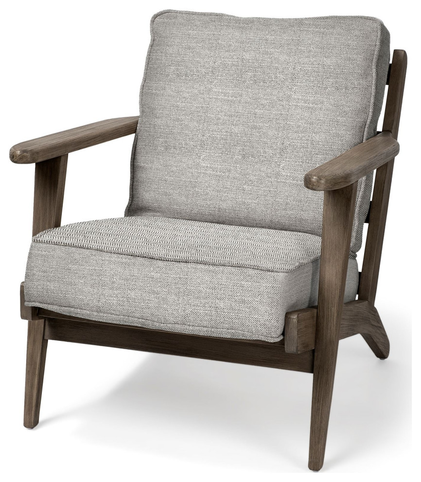 Olympus VI Frost Grey Fabric w/ Medium Brown Solid Wood Frame Accent Chair   Midcentury   Armchairs And Accent Chairs   by GwG Outlet  Houzz