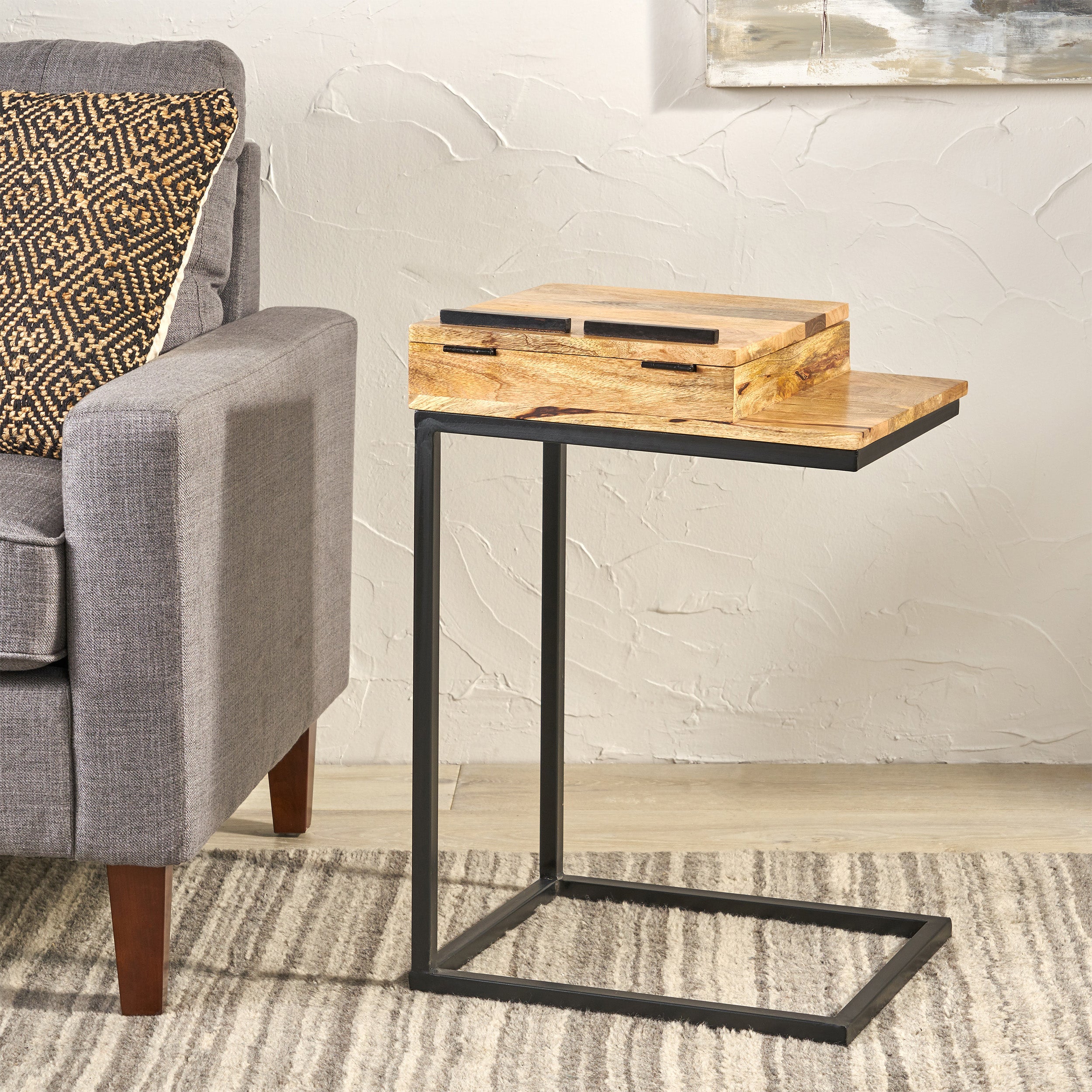 Rosita Industrial Mango Wood C-Shaped End Table