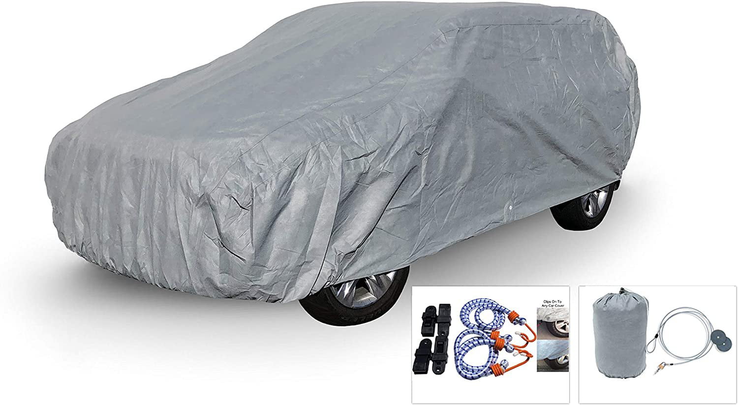 Weatherproof SUV Car Cover Compatible with Nissan Armada 2021 - 5L Outdoor and Indoor - Protect from Rain， Snow， Hail， UV Rays， Sun - Fleece Lining - Anti-Theft Cable Lock， Bag and Wind Straps