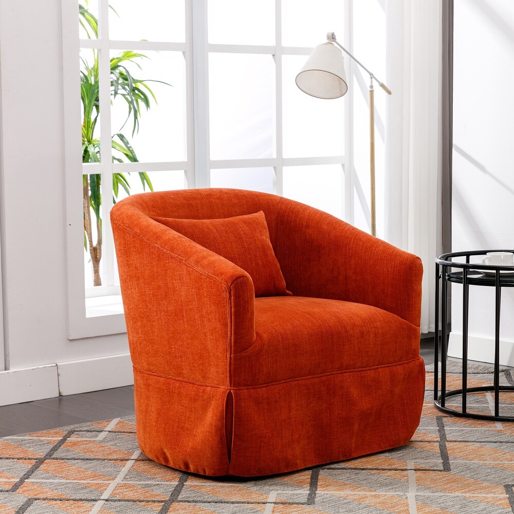 Linen Blend Accent Chair 360 Degree Swivel Sofa Modern Club Chairs Barrel Chair with Metal Frame for Living Room