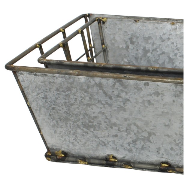 2pc Rectangle Antique Galvanized Metal Basket Set Gray Stonebriar Collection