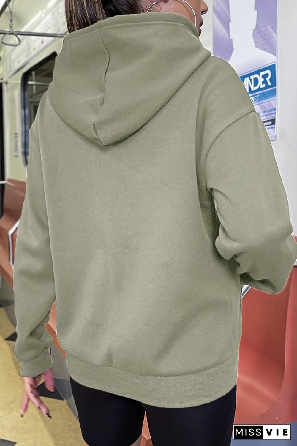 Plain Drawstring Hoodie Zipper Sweatshirt Coat