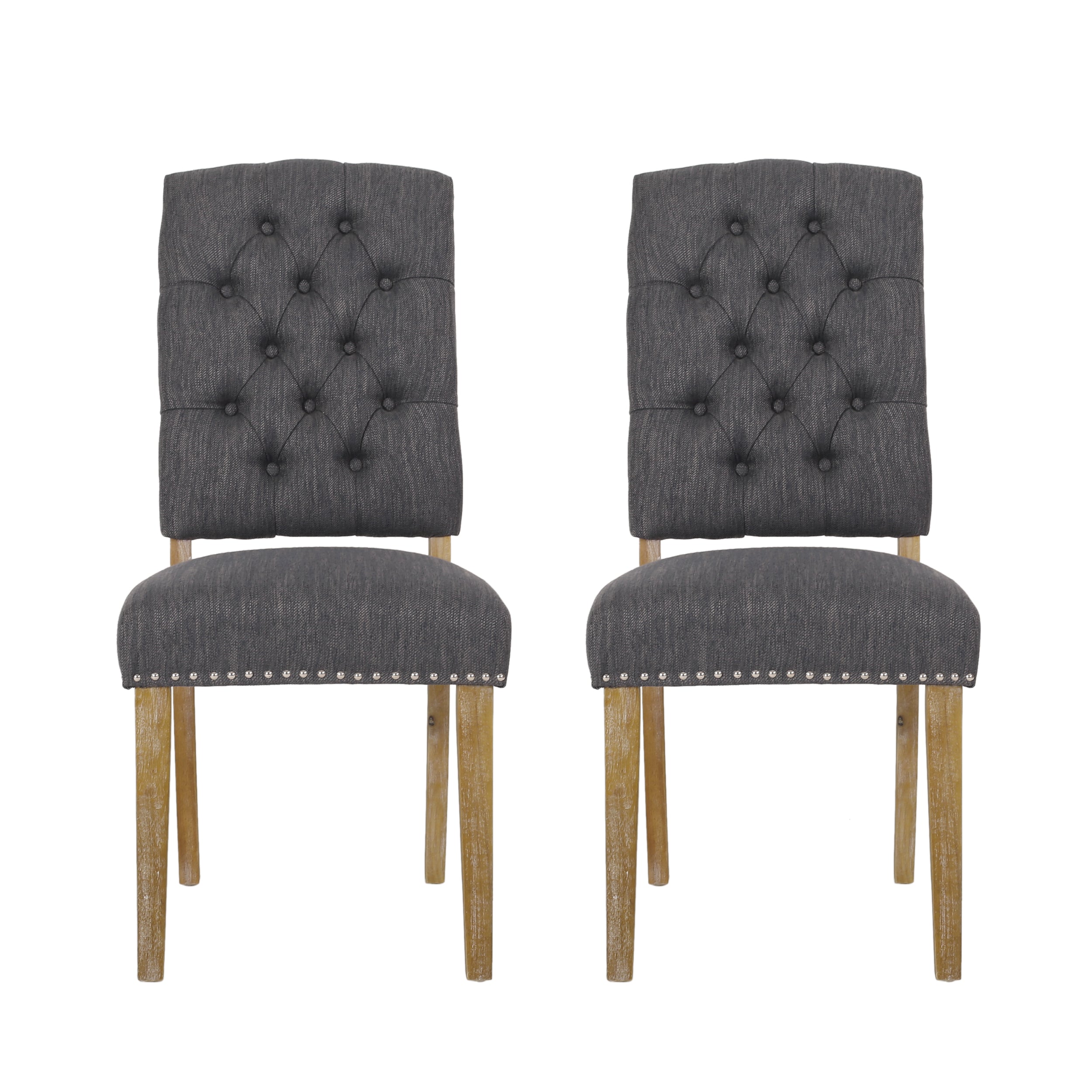 Frances Contemporary Fabric Tufted Dining Chairs with Nailhead Trim, Set of 2