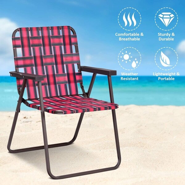 Gymax Set of 6 Patio Folding Web Chair Set Portable Beach Camping