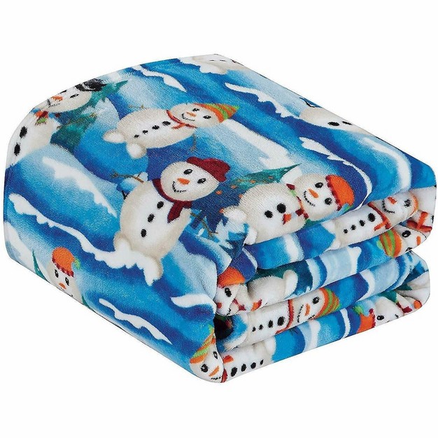 Kate Aurora Holiday Living Ultra Soft amp Cozy Christmas White Snowman Plush Accent Throw Blanket 50 In W X 60 In L