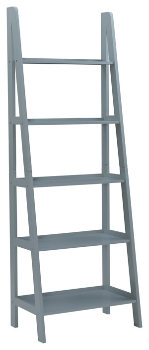 Riverbay Furniture 5 Shelf Transitional Wood Open Back Ladder Bookshelf in Gray   Transitional   Bookcases   by Homesquare  Houzz