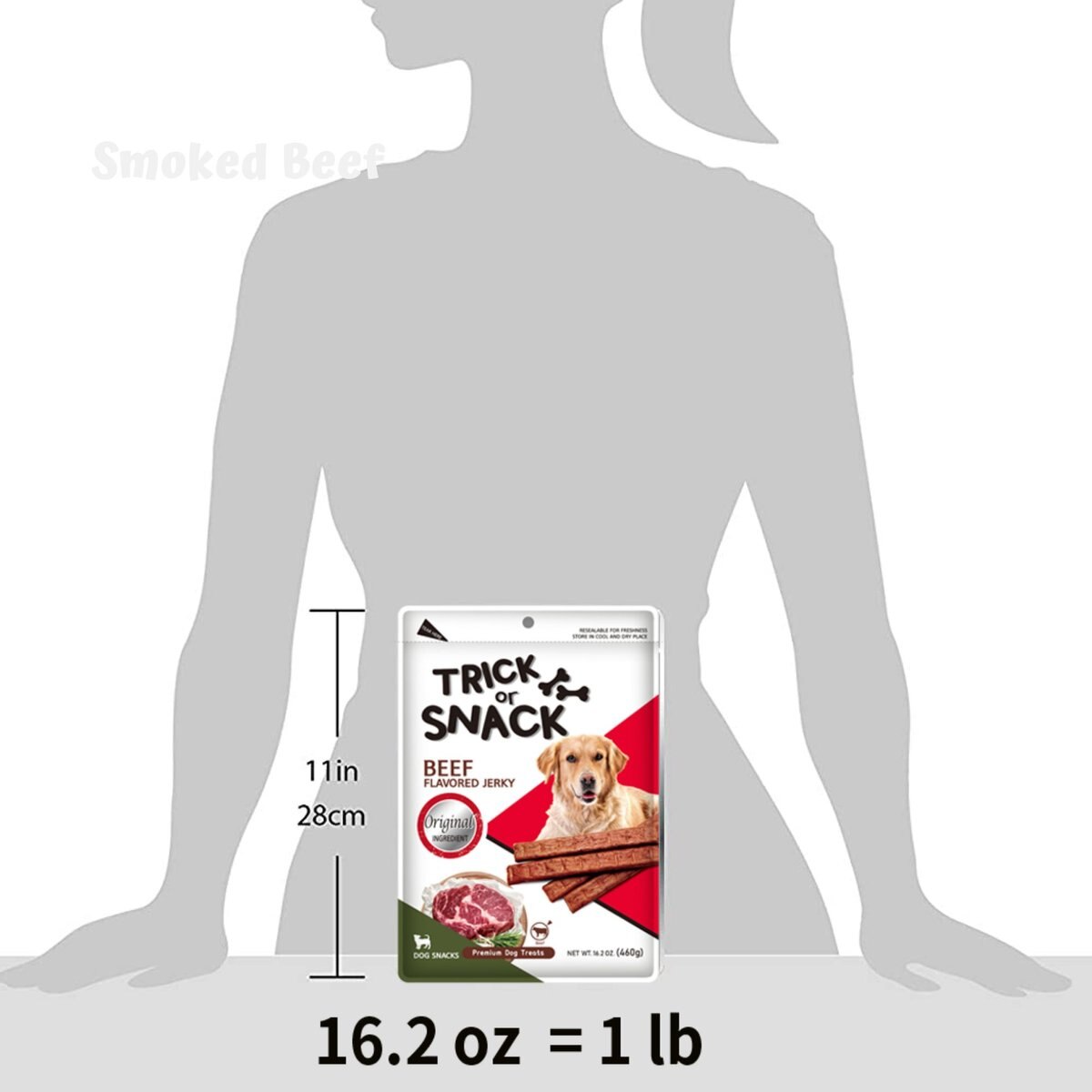 Trick or Snack Natural Smoked Delicious Soft Tender Nutritious Healthy Beef Original Jerky Dog Treat， 1-lb bag