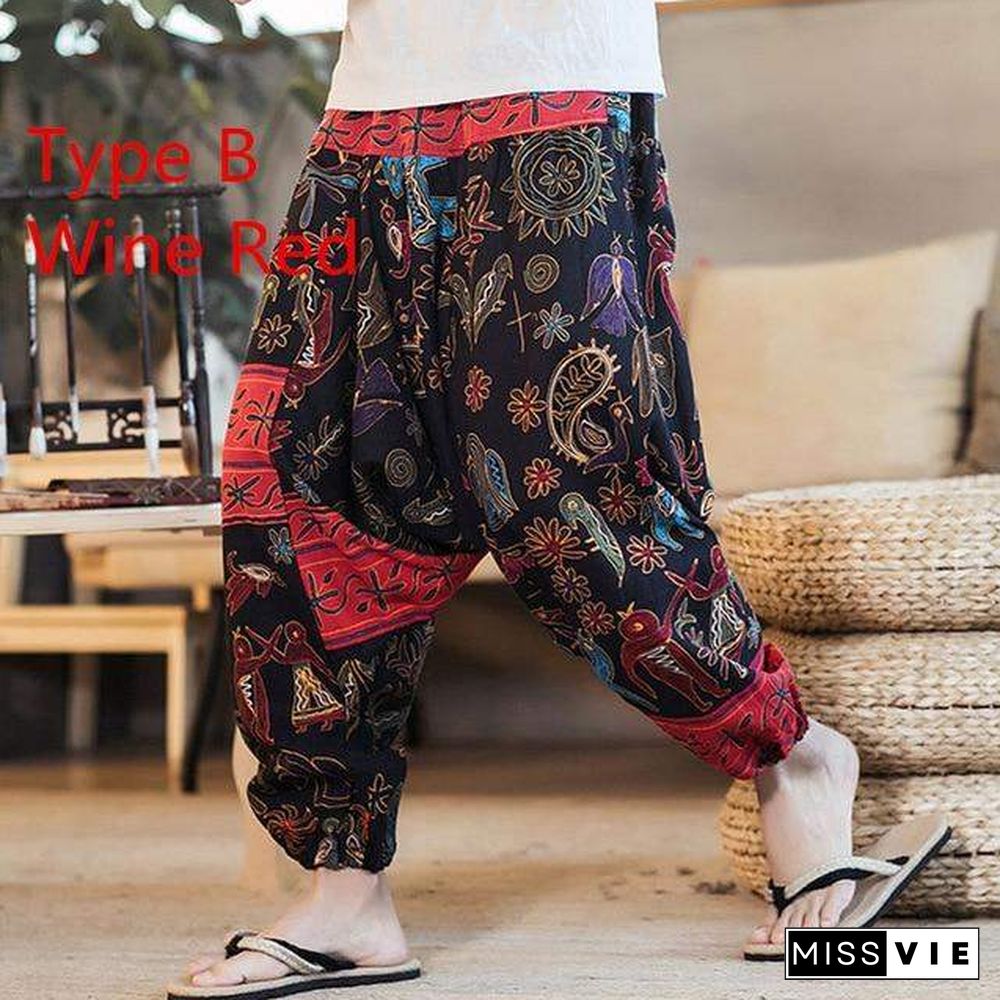 Baggy Cotton Linen Harem Pants Men Hip-hop Women Plus Size Wide Leg Trousers Casual Vintage Long Pants Pantalones Hombre