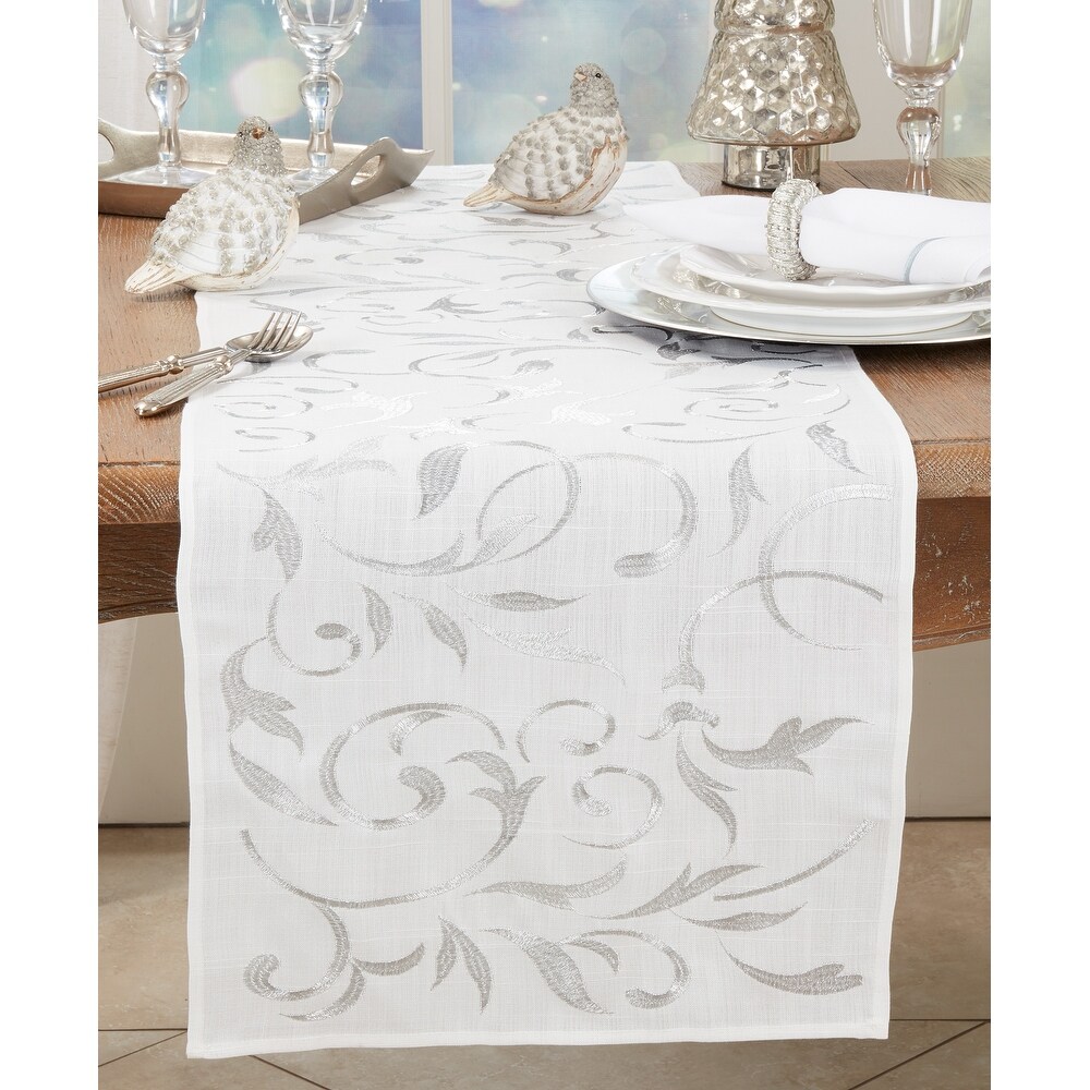 Intricate Embroidered Leaves Table Runner