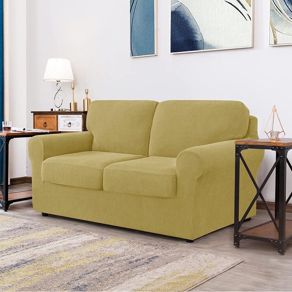 CHUN YI Elastic Textured Grid Separate Box Cushion Loveseat Slipcover