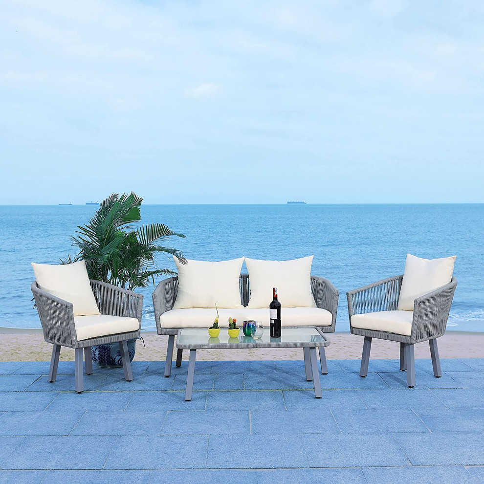 4 Pieces Patio Conversational Set  Glass Coffee Table  ampChairs   Contemporary   Console Tables   by Declusia  Houzz