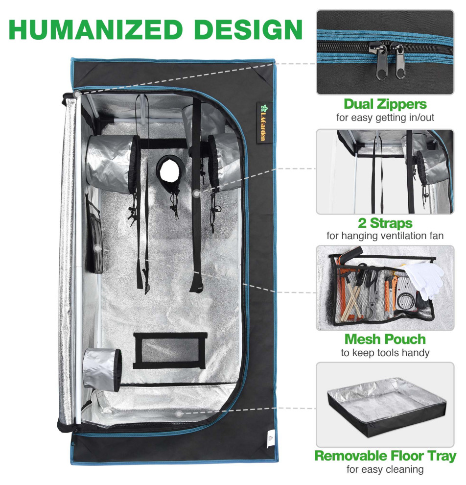 LAGarden 24 quotx24 quotx48 quotIndoor Grow Tent Reflective Mylar Hydroponic Plant   Greenhouses   by Yescom  Houzz