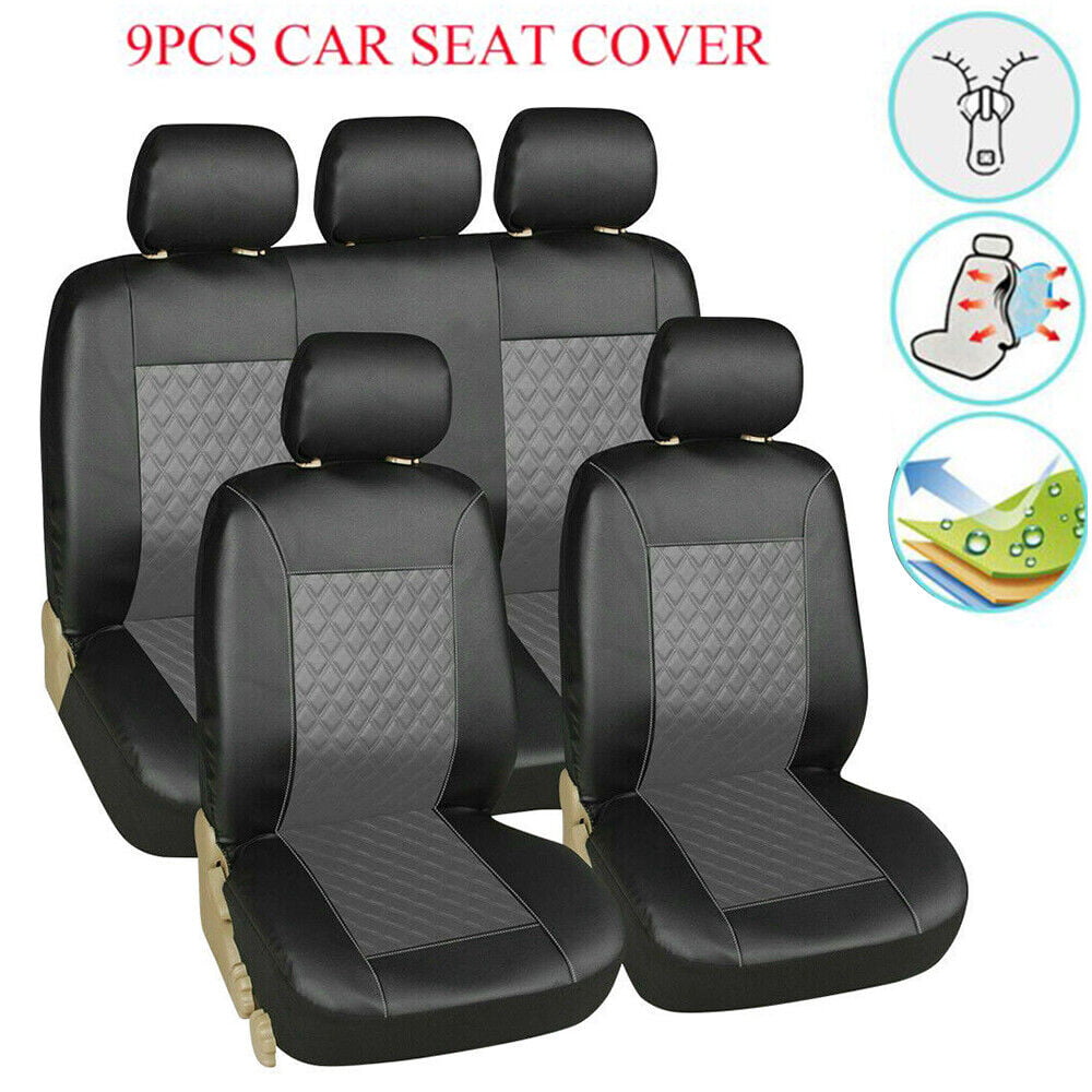 Kqiang 9Pcs Car Seat Cover Pu Leather Protector Universal Full Set Front Rear For Jeep