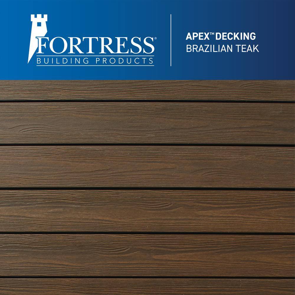 FORTRESS Apex Freestanding 4 ft. x 12 ft. x 12 ft. Brazilian Teak PVC Deck 3-Step Stair Kit with Steel Framing  Aluminum Railing K-64403852213