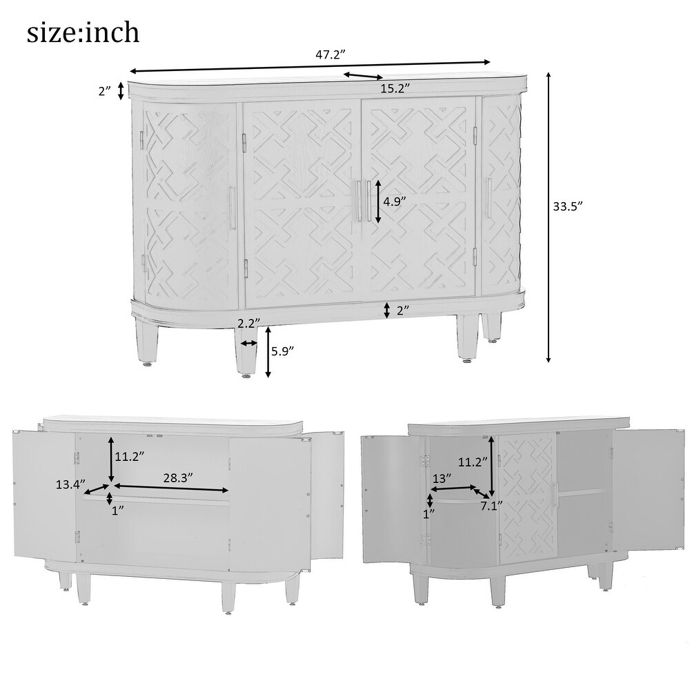 Accent Storage Cabinet Sideboard Wooden Cabinet with Antique Pattern Doors