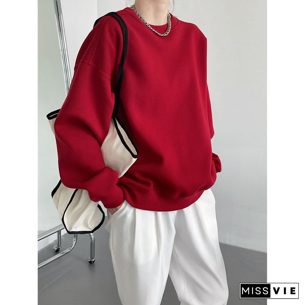 Solid Color All Match Loose Basic Pullover Sweatshirts