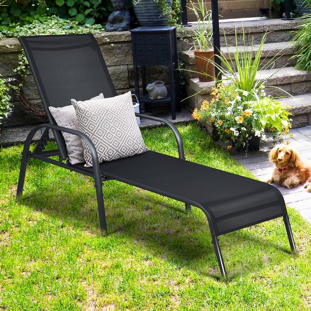 Costway Set Of 2 Patio Lounge Chairs Sling Chaise Lounge Recliner Adjustable