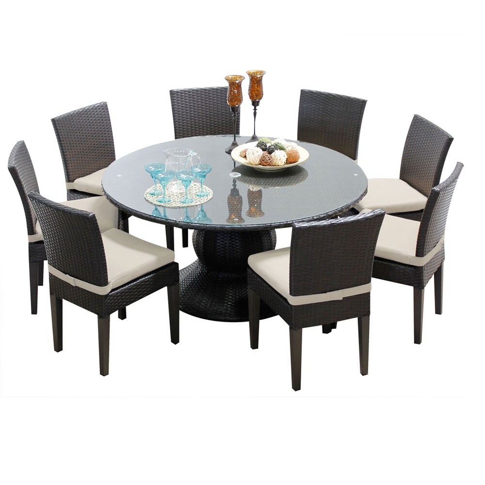 Napa 9 Piece Round Outdoor Patio Wicker Dining Set with Cushions