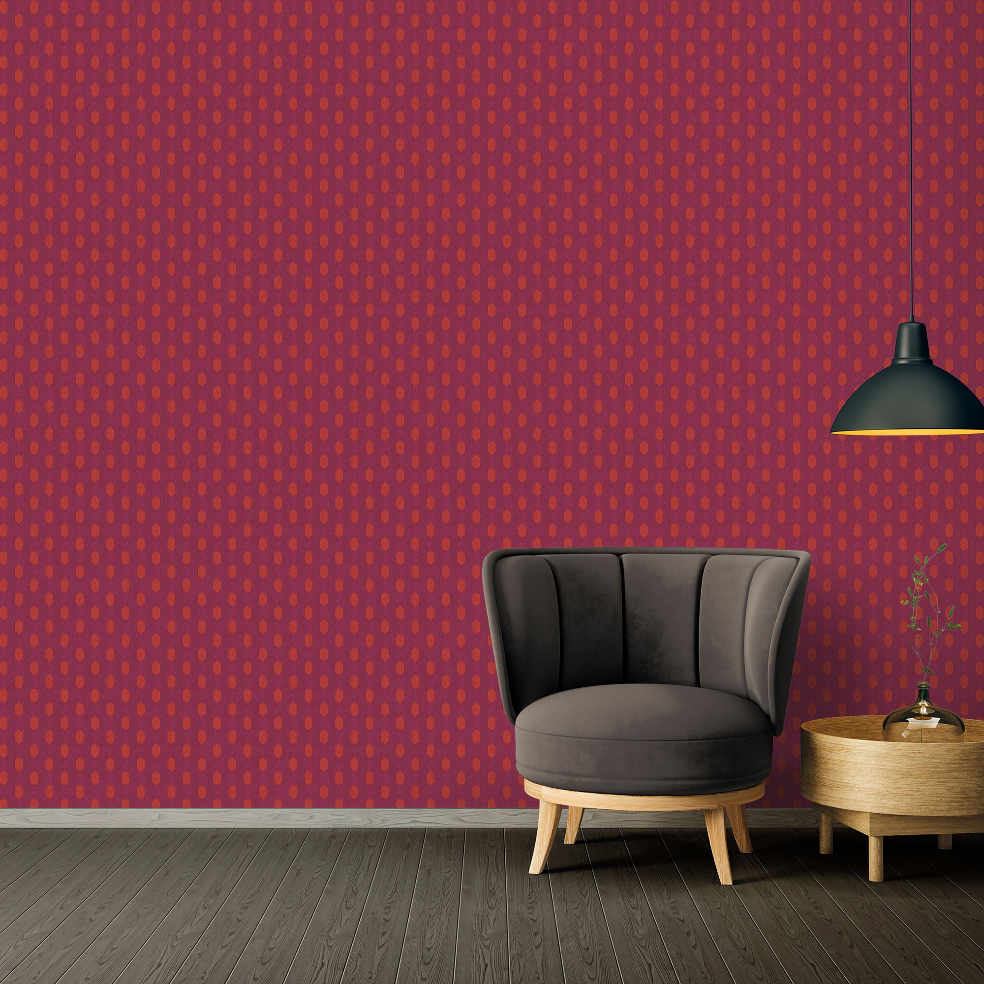 Art Deco Style Geometric Motif Wallpaper in Orange/Red/Lilac from the Absolutely Chic Collection