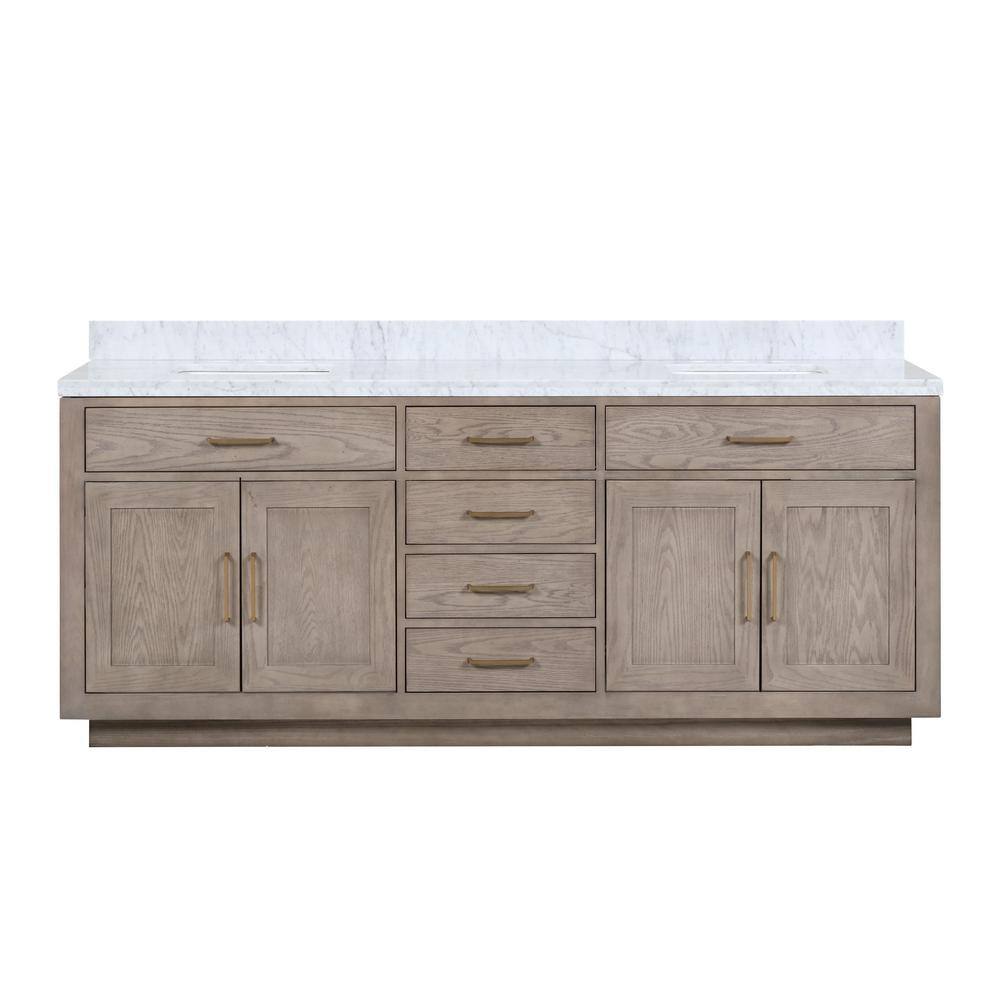 Lexora Condor 84 in W x 22 in D Grey Oak Double Bath Vanity and Carrara Marble Top LVCO84DR100